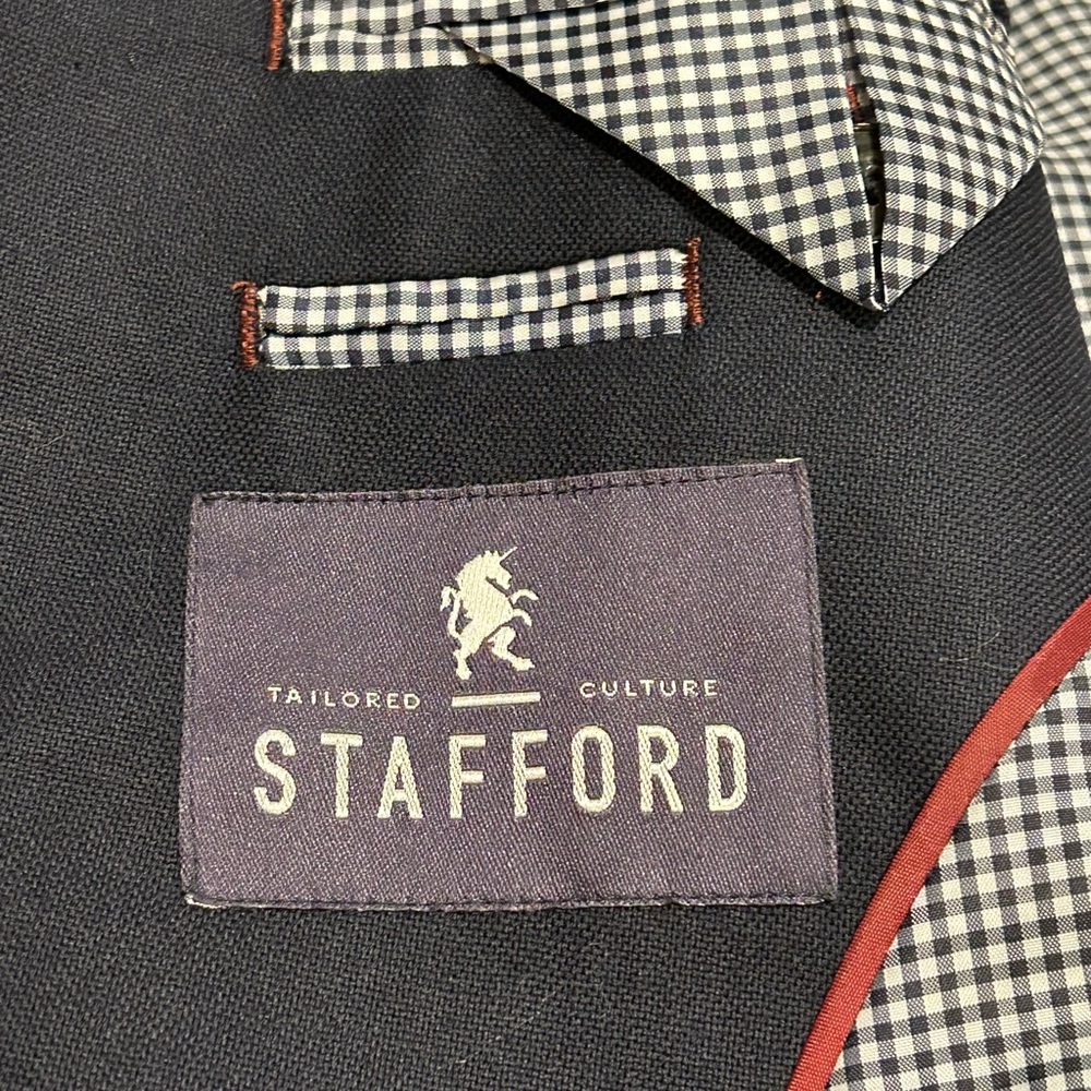 Stafford Men’s Navy Wool Blazer Sport Coat Jacket, 2 Button, Single Vent, 54L - Picture 8 of 14
